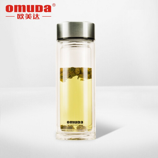 Omuda (Omuda) Omuda Doppelschichtkristallglas Tasse männlicher und weiblicher Universal Water Cup Business Cup Doppelschicht Hitze-isoliertes Tasse mit Deckel tragbarer Tea Tasse Frauenbecher OSB828 Silber Deckel 350 ml
