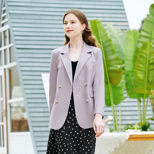 Betu women's spring new suit high-end shimmer long-sleeved straight suit jacket women 2302T42 light purple S