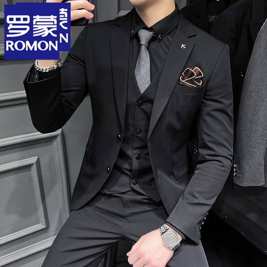 ROMON Groom's Suit Men's Business Professional Formal Wedding Dress Casual British Style Slim Suit Men's Jacket Medium Gray Two Buttons Suit Jacket XL 124-134Jin Jin equals 0.5 kg Wear