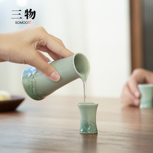 Sanwu Shanhai light luxury Chinese style wine dispenser set white wine cup small household one-cup ceramic wine set Father's Day gift Shanhai wine set_two pots and eight cups + tray