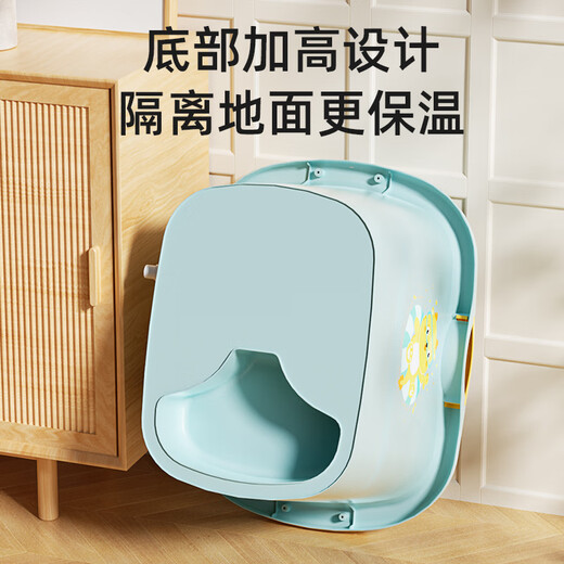 奔麦婴儿洗澡盆儿童洗澡桶圆形宝宝泡澡桶浴桶可坐加厚塑料沐浴盆家用 加大号(0-6岁适用)【感温款】蓝