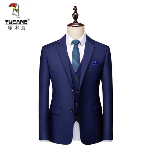 Woodpecker (TUCANO) men's suit business formal wear 2024 spring and autumn new solid color casual high-end suit dress for men 882 navy suit + vest + trousers 175/XL