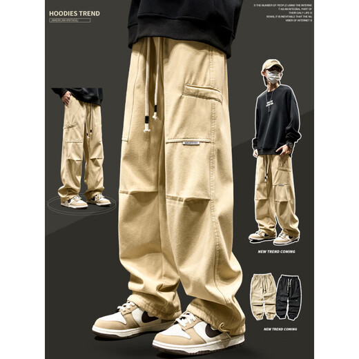 Bai Mingchen Pantalones casuales de la marca American Fashion Work Pants Pantalones de hombres sueltos de la calle High Street Sports Long Pants Fiting Long Clothing Black XL [recomendado 120-140Jin [Jin iguala 0.5 kg]]]