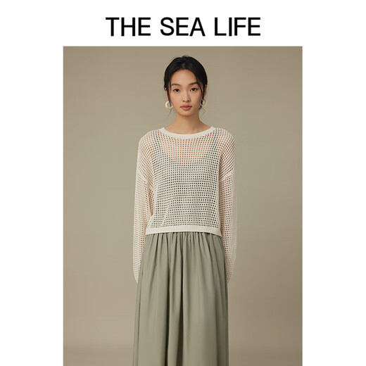 The Sea Life OU Hai Yisheng Pull Femmes 24 automne Nouveau produit Lazy Hollow Design Texture tridimensionnel Sweater V12590 Ice Cream Couleur