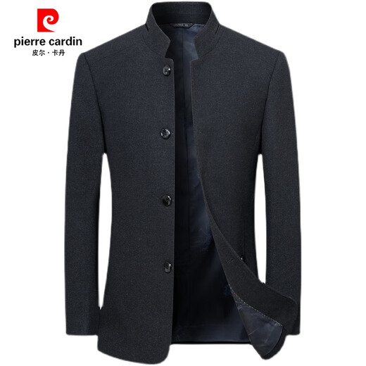 Pierre Cardin woolen jacket for middle-aged men 2025 spring and autumn new men's casual daddy wool woolen jacket tunic black gray four buttons M 170 size (90-115Jin Jin equals 0.5 kg)