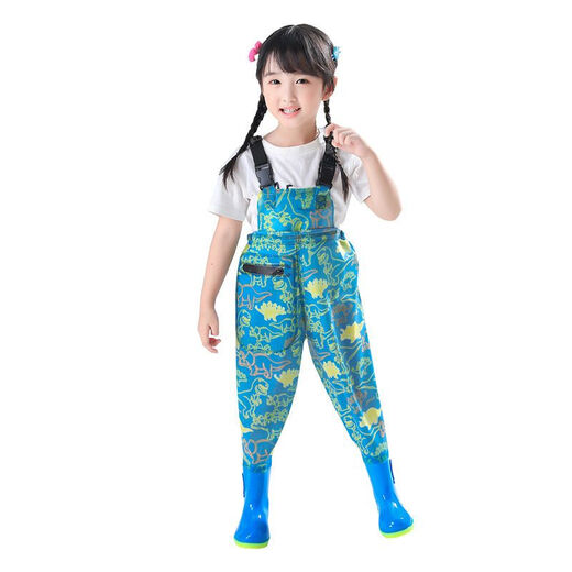 Lower body of waders for boys, large children's play clothes, waterproof waders, rain pants, one-piece rain boots, kindergarten children, beach fishing suits for men and women, children's pink overalls with pockets, size 21/27 (shoe inner length 14.5cm)