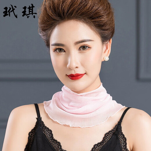 玳琪防晒围脖护颈夏季薄款透气100%真丝丝巾女假领百搭纯色桑蚕丝脖套 黑色