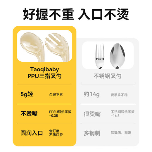 taoqibaby儿童勺子宝宝学吃饭叉勺弯头婴儿硅胶短柄训练辅食勺