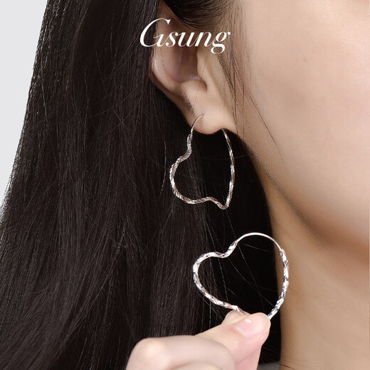 GsunG platinum pt950 women's earrings earrings platinum fashion plain gold large hoop earrings square round heart-shaped earrings priced by gram, please contact customer service before bidding for gold price