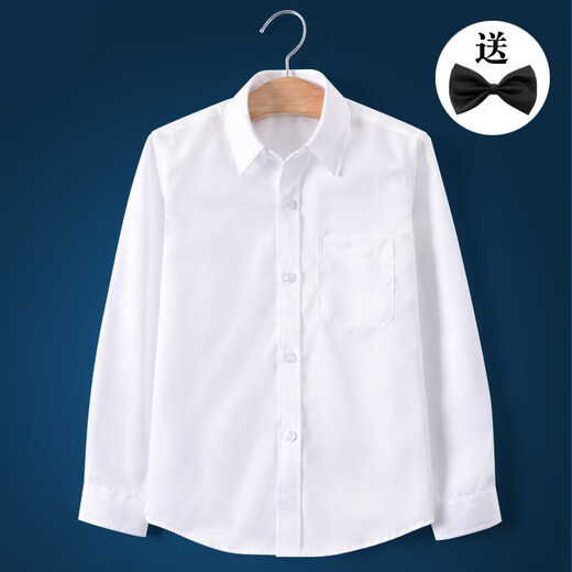 Xin Yueqing boys' white shirt long-sleeved pure cotton new style fashionable no-iron spring and autumn children's performance white shirt white pocket long-sleeved black tie 150