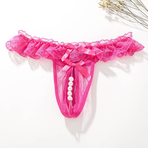 Big Pearl Panties Lace Crotchless T-Pants Massage Pearl Panties Feminine Transparent Hot No-Take-Off T-Pants 206 Rose Red FM Code Recommended Weight 90-120 Jin Jin is equal to 0.5 kg