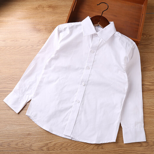 Xin Yueqing children's white shirt long-sleeved boys and girls plus fat version fat baby plus size children's clothing for middle-aged and older students school uniform performance clothes boys' peak collar plus fat long-sleeved 150 cm recommended weight 90-105 Jin Jin is equal to 0.5 kg