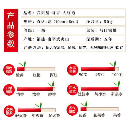 武夷星乌龙茶茗言武夷岩茶大红袍醇香一级50g罐装节日送礼自饮茶叶