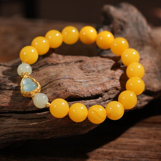Qingchengshan Beeswax Bracelet Jade Gourd Bracelet Natural Russian Material Chicken Oil Yellow Original National Style Bracelet Women's 10mm Chicken Oil Beeswax Hetian Jade Gourd Bracelet