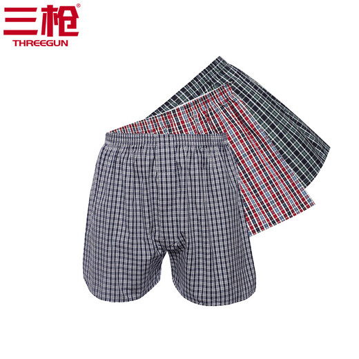 
Three Guns Men's Underwear Pure Cotton Loose Plaid Arrow Panties Men's [3 Packs] Combination 1 (Narrow Blue Grid + Red Blue Grid + Blue Green Grid) 170/80B (L)