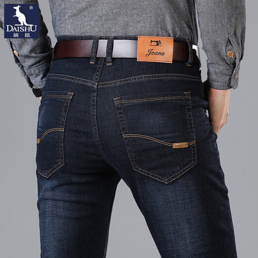 Jeans kangourou (Daishu) pour hommes au printemps et à l'automne Nouveau style pour le moyen d'âge et les jeunes hauts hautes taille slim ajustement sans fer gratuit Bumuer de banlieue décontractée pour hommes HX687 Black 30