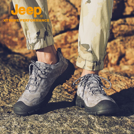 Jeep hiking shoes men's outdoor lace-up non-slip wear-resistant training shoes comfortable and breathable sports men's shoes off-road hiking shoes 1205 gray 41