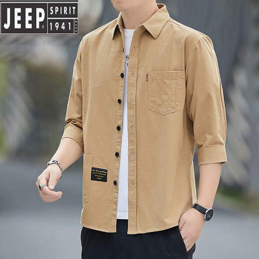 JEEP SPIRIT high-end pure cotton free ironing summer shirt men's loose version of 7-quarter sleeve shirt workwear mid-sleeved jacket casual and versatile high-quality pure cotton material 7-quarter sleeve 5008 (light blue) 2XL 155Jin[Jin equals 0.5 kg]-175Jin[Jin equals 0.5 kg]