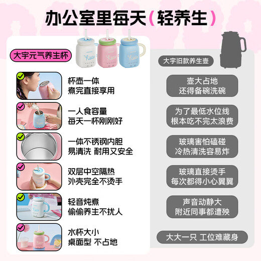 DAEWOO mini health pot office health cup boiling water boiled tea scented tea white fungus warm milk portable water boiling cup thermal insulation constant temperature 304 stainless steel holiday gift 300ml D15-TTF