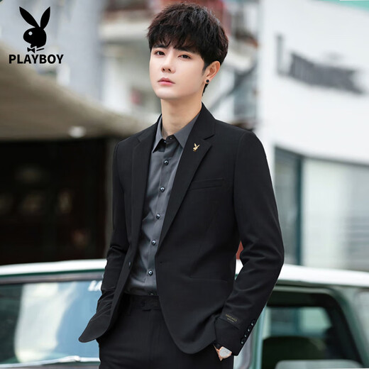 Playboy Suit Men's Casual Suit Formal Groomsman Suit Small Suit Jacket Men Black Single Suit XL 175 Recommended 115-130 Jin Jin equals 0.5 kg