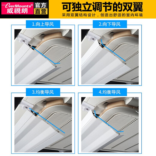 Weishilang 2023 new double-wing swing plastic steel ceiling machine central air conditioning windshield office wind direction adjustment air-conditioning outlet baffle windshield embedded ceiling machine wind guide plate total length 60CM double-wing adjustment plastic steel white 1 piece