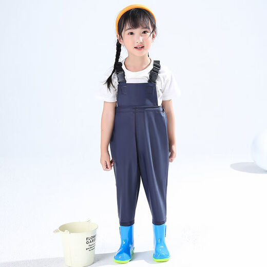 Lower body of waders for boys, large children's play clothes, waterproof waders, rain pants, one-piece rain boots, kindergarten children, beach fishing suits for men and women, children's pink overalls with pockets, size 21/27 (shoe inner length 14.5cm)