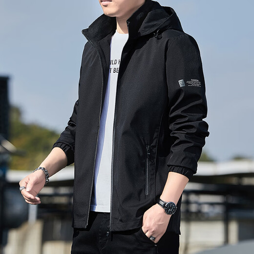 Jeanswest Spring and Autumn Assault Jacket Men's New Men's Loose Hooded Removable Jacket Men's Windproof Work Jacket 2299 Black XL Size (121-135Jin Jin is equal to 0.5kg)