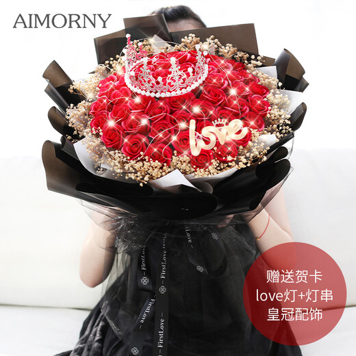 AIMORNY 52 roses eternal soap flowers delivered in the same city for New Year, Valentine's Day and birthday gifts for girlfriend other than flowers