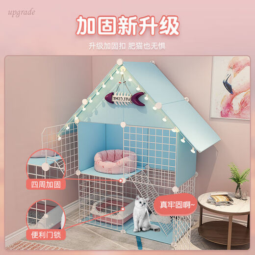 Cat Cage Home Indoor Cat Villa with Toilet Clearance Large Extra Large Free Space Small Cat Nest Cattery Three-story Small Bungalow + Pink Jump Platform - Multi-Cat Paradise Exclusive Model Hardcover Model + Cat Litter Box + Dual-Purpose Cat Bowl