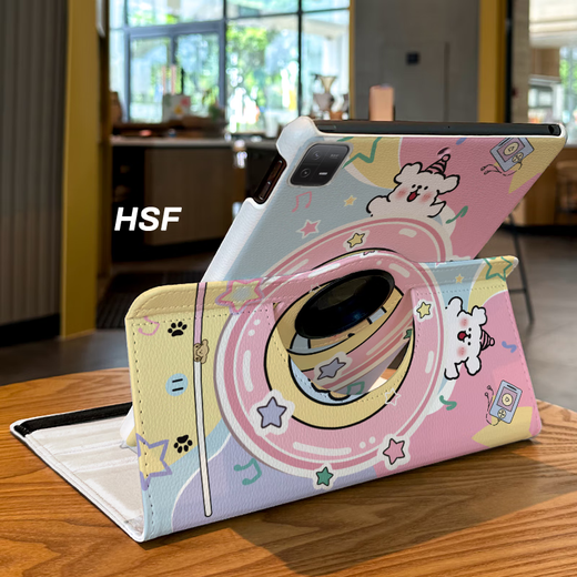 Ye yu ist für Xiaomi Tablet 6pro Schutzhülle kreative Platte 11/12,4-Zoll-Rotary Leder-Hülle 5Pro Anti-Fall Xiaomi5/6 Xiaomi Tablet 5 (11-Zoll) Rotary Leder-Hülle V3527 Musik Line Dog hören