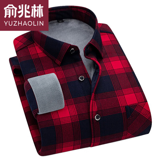 
Yu Zhaolin's new winter men's cotton and thermal underwear plus velvet thickened shirt middle-aged and elderly plaid daddy suit men's shirt 9903 3XL