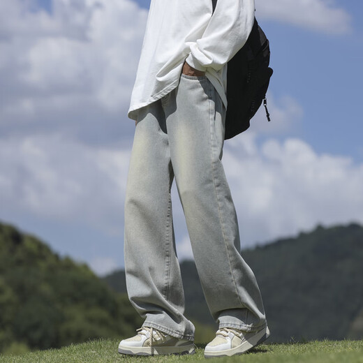 OEMG美式高街牛仔裤子男士春秋季新款痞帅潮流牌直筒裤子宽松阔腿长裤 DSC315-S698黑色 XL 【建议135-150斤】