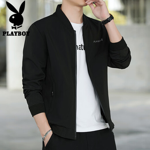 Playboy (PLAYBOY) jacket men's coat men's autumn and winter tops casual trendy slim baseball uniform black 2XL