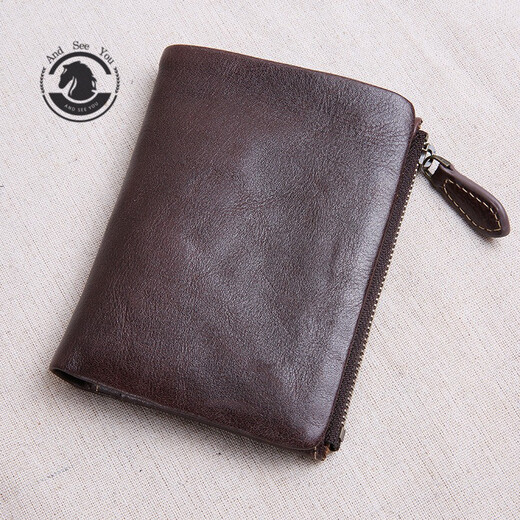 ANDSEEYOU brand genuine leather men's handbag, zipper short wallet, soft leather vertical leather clip, handmade first-layer cowhide wallet, black cowhide