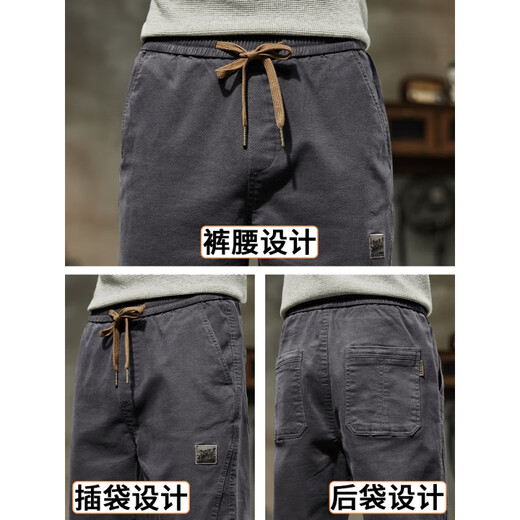 棉致秋季休闲裤男士2024新款潮牌束脚宽松加厚运动工装裤子男款春秋款 689驼色常规+689黑色常规 M 90-110斤