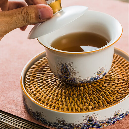 Rongshantang enamel colored bubble tea cup, ceramic master cup, single cup tea cup, fair cup, covered bowl, tea washing pot, teapot, kung fu tea set, gold wire enamel covered bowl