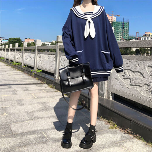 蓝骏启日系可爱兔耳朵圆领风宽松卫衣女蝴蝶结长袖秋装套头上衣学生 白色 757（薄款） M （建议60~80）