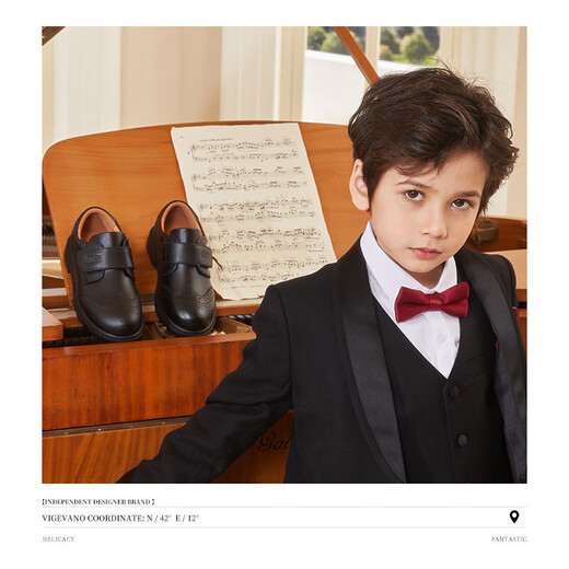 Snuffy boys' leather shoes spring and autumn first layer cowhide children's campus student performance black leather shoes medium and large children's single shoes black 38