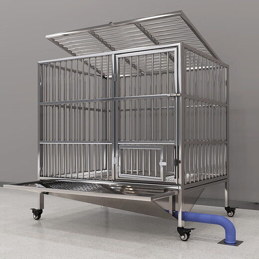 HKML stainless steel dog cage, large dog cage, medium dog cage with separate toilet flushing funnel tray, small dog kennel, full tube model - length 125*width 75*height 125cm, stainless steel 202 hollow round tube cage + skylight + funnel tray - dog bowl included