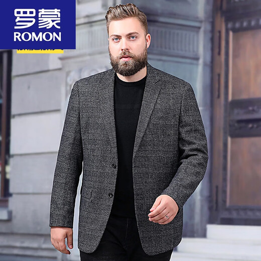 ROMON Extra Large Men's Wool Suit Casual Jacket Plus Fat Oversized Suit Fashionable Spring and Autumn Fat Man Gray No Cotton 190 Recommended 195-210 Jin Jin equals 0.5 kg