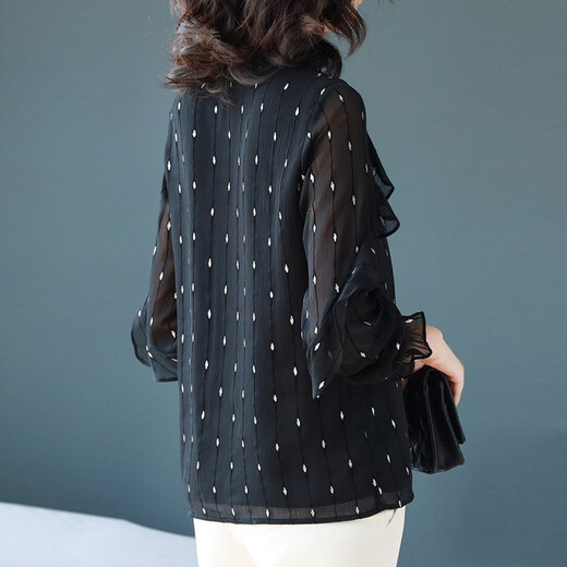 Shanidoluoga fat plus size women's clothing loose fat mm fat sister pullover V-neck chiffon small fragrant top mother suit 15246 black 5XL recommended 170-180Jin [Jin equals 0.5 kg] wear