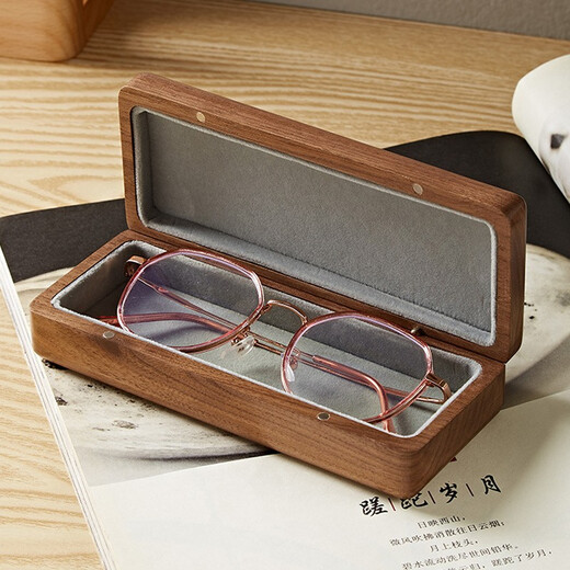 Original intention is like snow black walnut glasses box solid wood glasses storage box anti-pressure portable gift wooden box eye box wooden black walnut glasses box