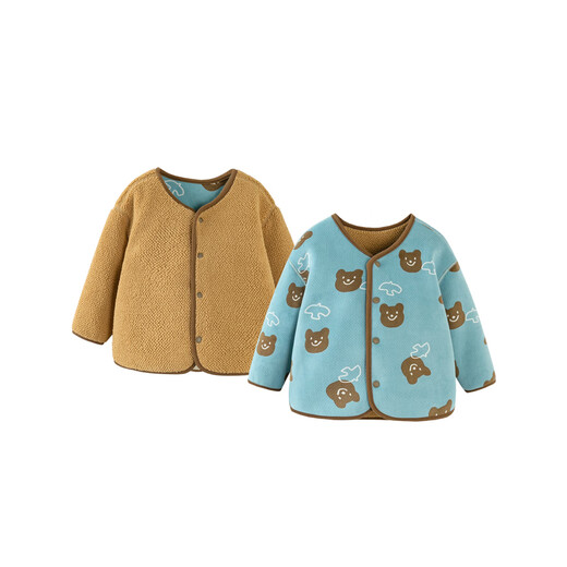 Mini Bala fleece jacket winter new double-sided warm jacket for boys and girls baby warm plush jacket green coffee tone 00345 130