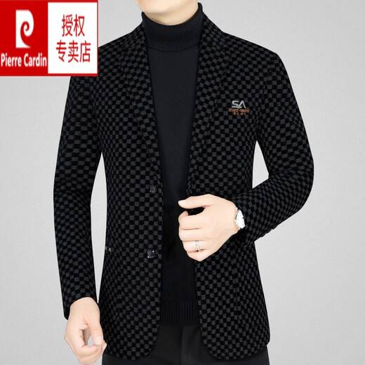 皮尔卡丹男装西装外套男秋季新款商务休闲修身羊毛呢西服上衣男 咖色99211B M 170