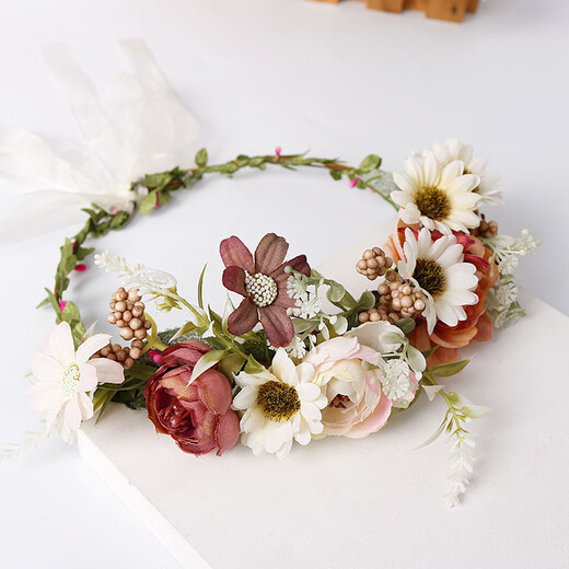 European and American new style garland headband bridal headdress retro bohemian travel vacation simulation garland headdress 58382 (approx. 19cm)