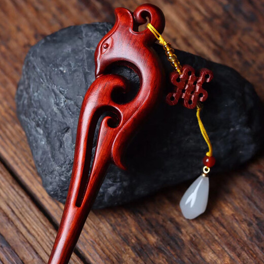 Indonesian red sandalwood phoenix pattern hairpin, ancient style Hanfu tassel hairpin, high-end daily hairpin, phoenix pattern tassel hairpin
