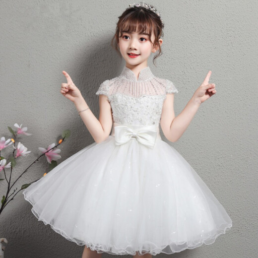 Xiaokayi rich flower girl dress girl children dress princess dress girl fluffy yarn little girl host piano performance dress summer white short style 1952-C3120cm