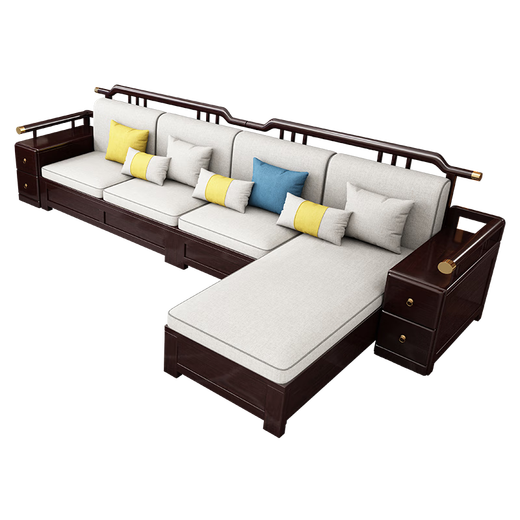 Zihua Massives Holzsofa Wohnzimmer Neues chinesisches Stil Schwarz Gold Holz Aufbewahrung Imperial Concubine Stoff Kombination Leicht Luxus kleine Wohnung Möbel