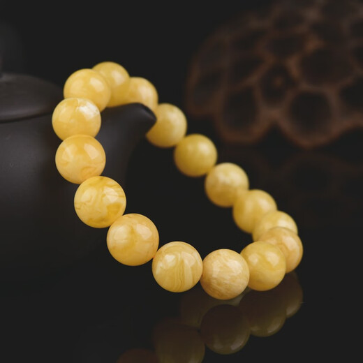 Xuanxia natural ore Russian beeswax bead bracelet with certificate amber beeswax chicken oil yellow and white nectar bracelet single circle beeswax about 9 mm bracelet (with certificate) women's model