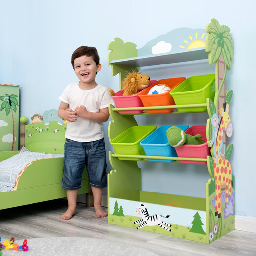 
FANTASY FIELDS BY TEAMSN Wooden furniture book shelf Picture book shelf Toy shelf Retractable bed sorting cabinet Storage furniture jungle series Three-layer storage rack TD-12799A